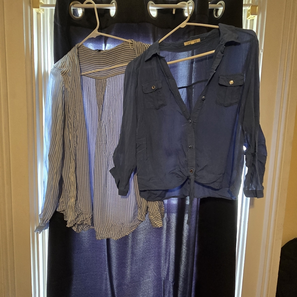 Blue and Striped Women's Tops